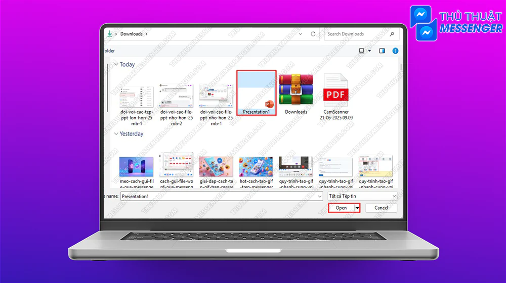 Bước 2: Chọn File Powerpoint muốn chia sẻ > Mở.