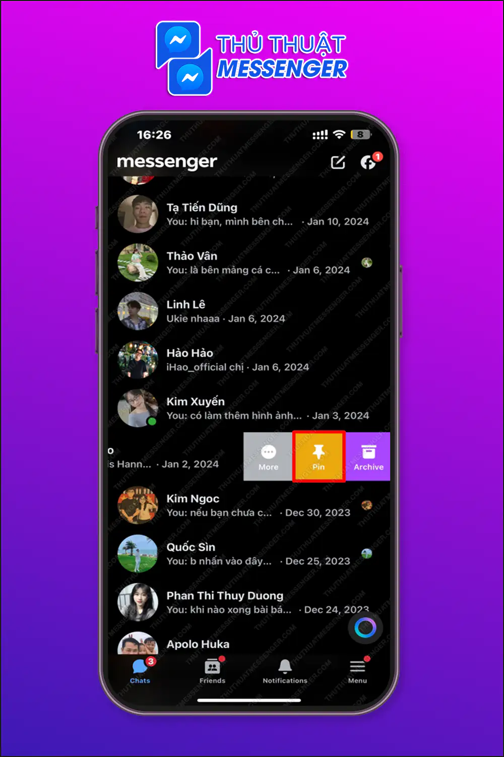 Ghim đoạn chat cực dễ với điện thoại iPhone