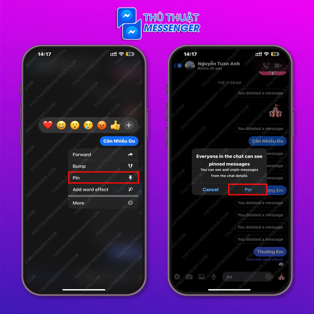 Bước 2: Chọn Ghim > Tiếp tục chọn Ghim.