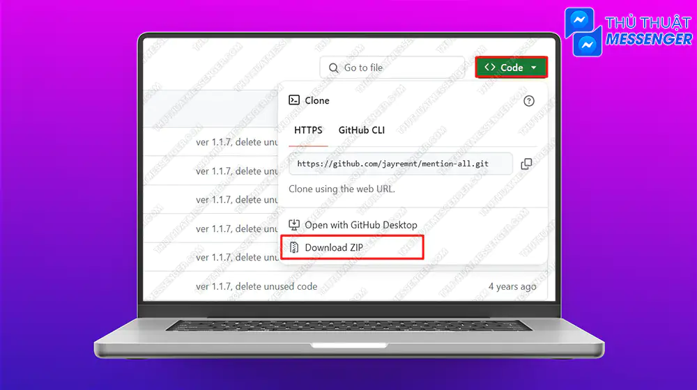 Bước 2: Nhấn vào Code > Download file ZIP và giải nén vào máy.