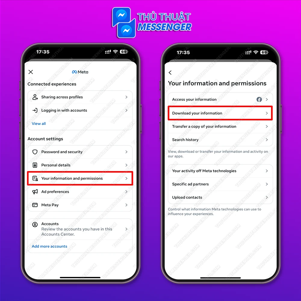 Bước 2: Thông tin và quyền của bạn > Tải thông tin của bạn