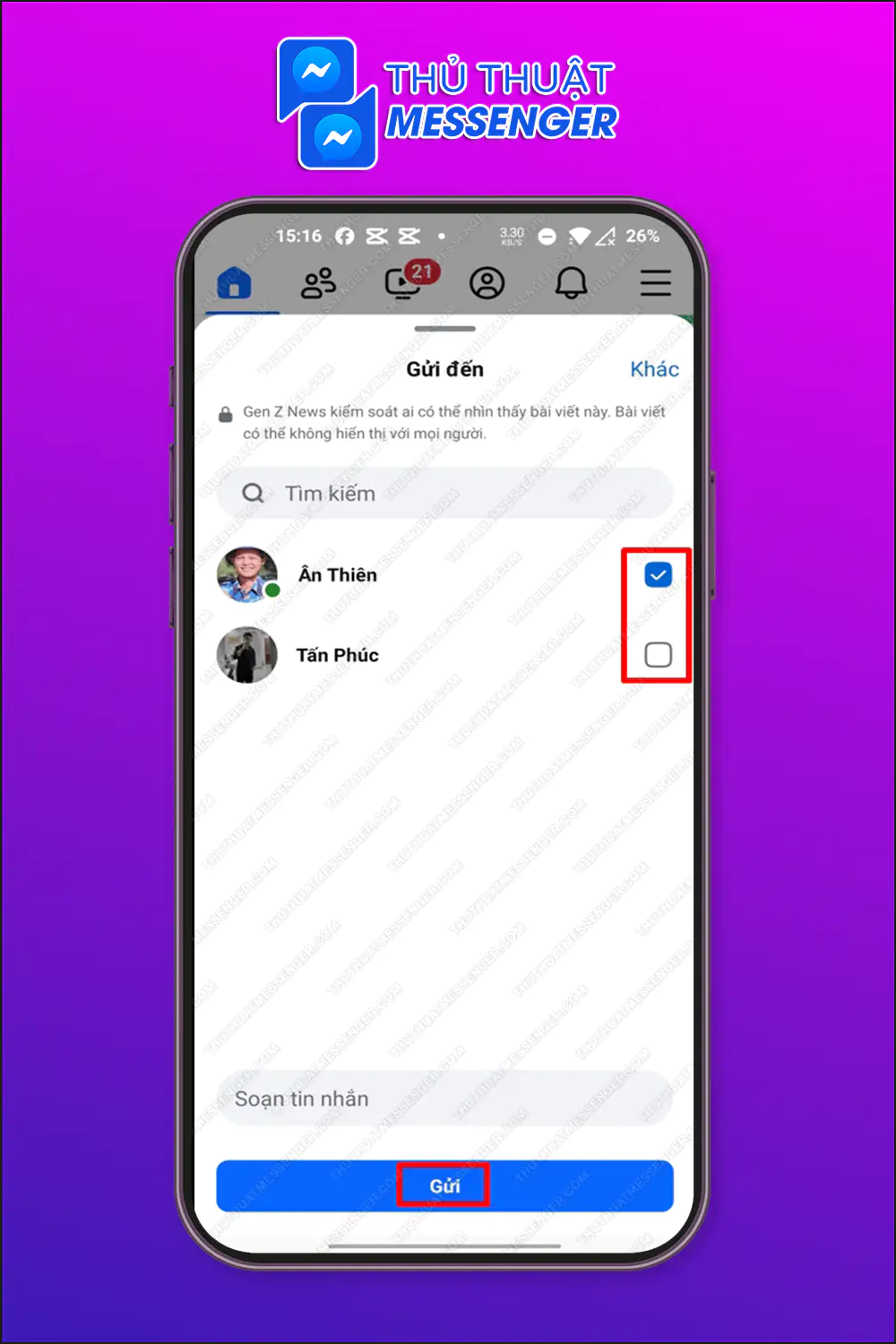 Bước 2: Chọn những người bạn muốn gửi.