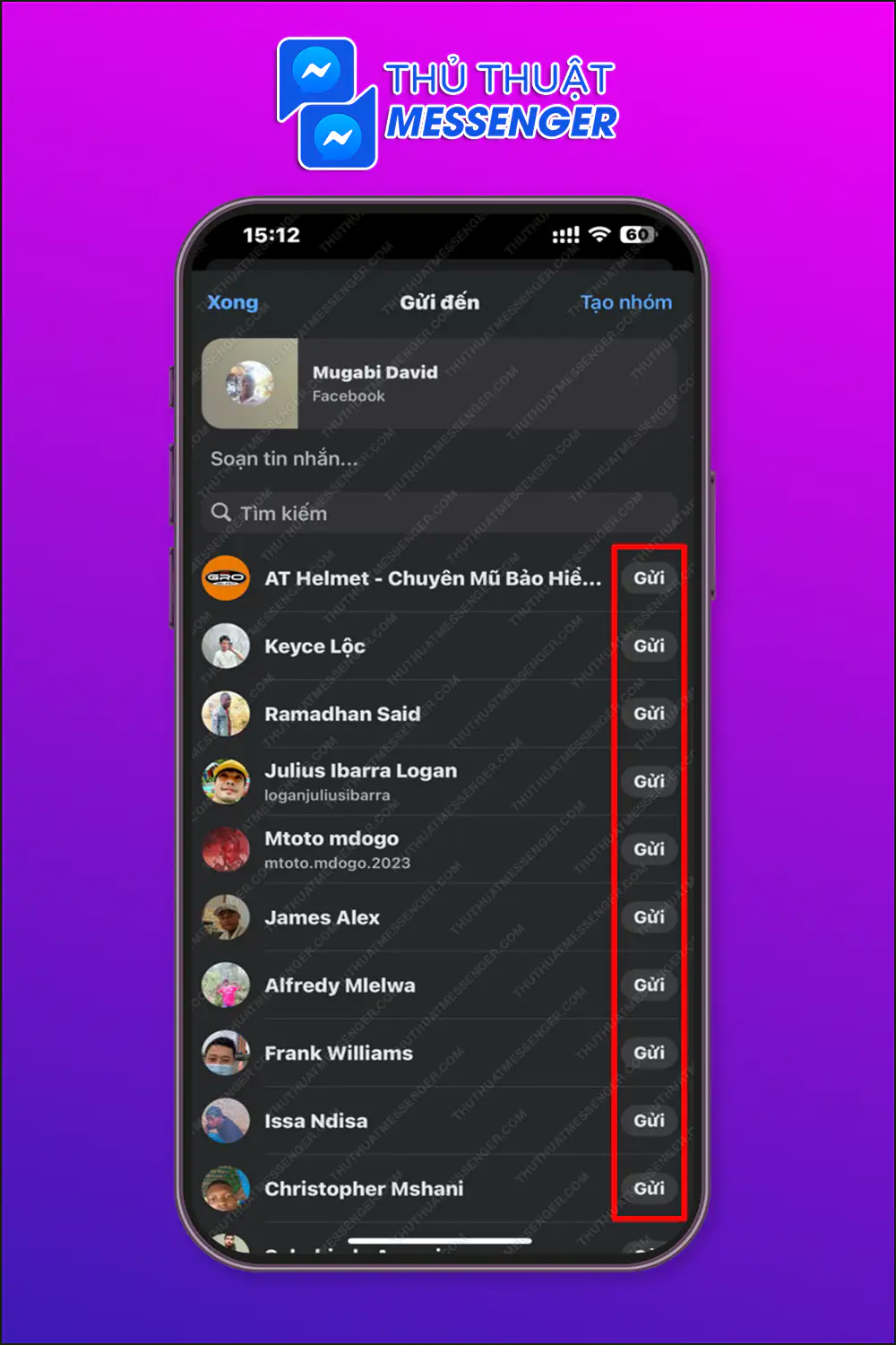Bước 2: Chọn Gửi đến những ai bạn muốn chia sẻ.