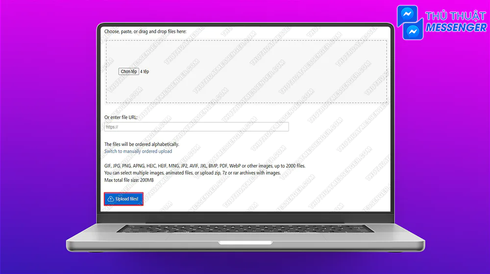 Bước 2: Sau khi đưa ảnh vào website > Nhấn Upload files.