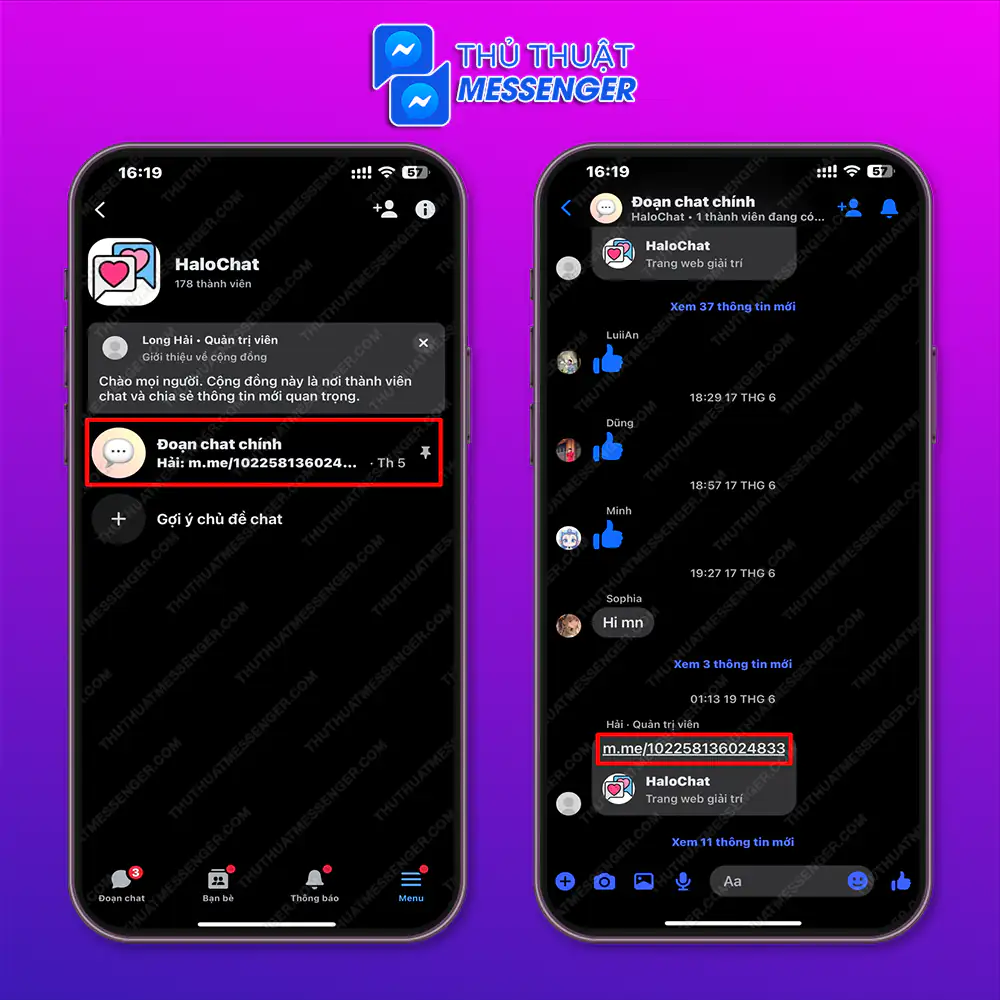 Bước 2: Truy cập đoạn chat chính > Chọn URL trong nhóm.