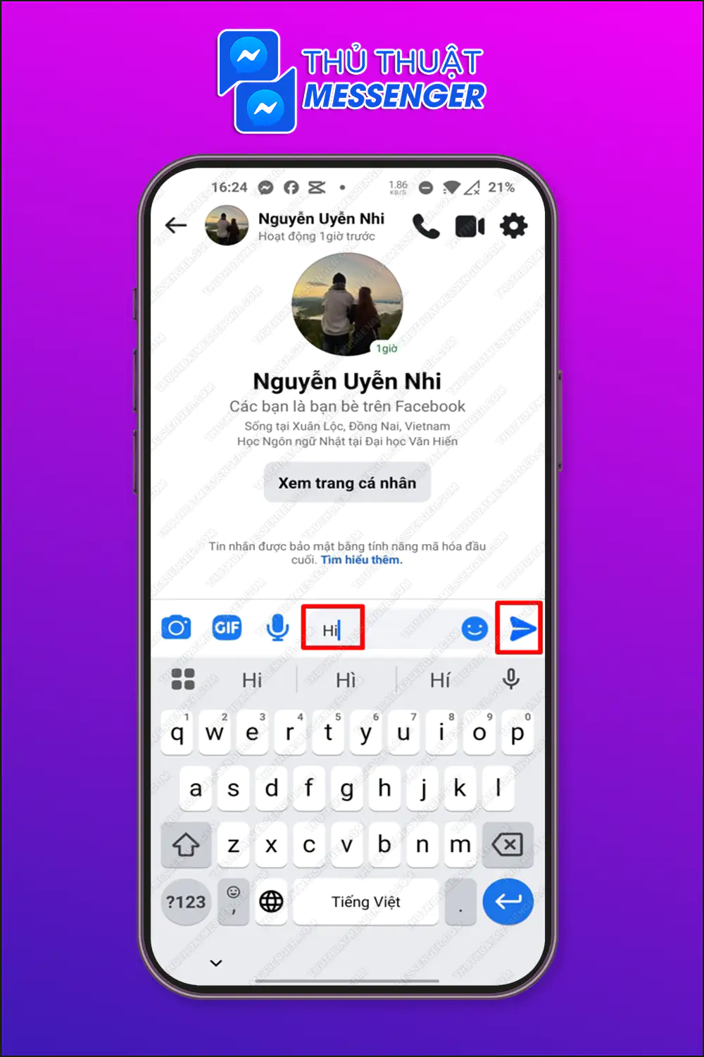 Bước 2: Gửi tin nhắn.