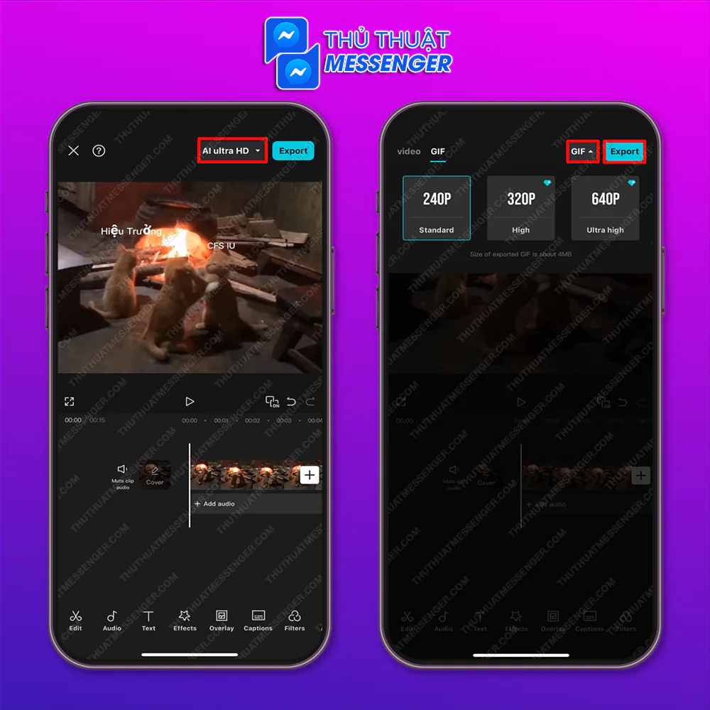 Bước 2: Chọn AI Ultra HD > Chọn GIF > Chọn Xuất bản.