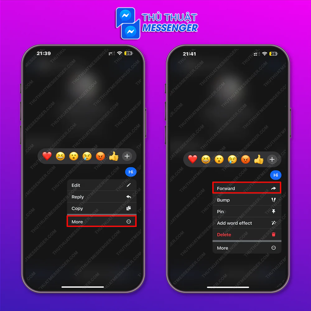Bước 2: Nhấn giữ vào tin nhắn đó > Chọn Xem thêm > Chuyển tiếp (Forward).