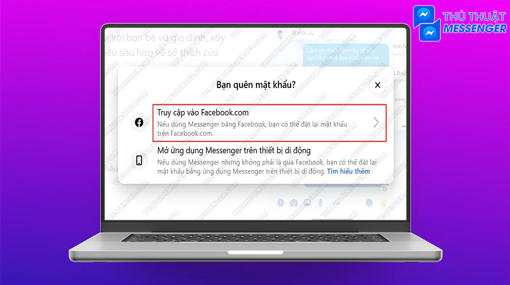 Bước 2: Chọn Truy cập vào Facebook.com.