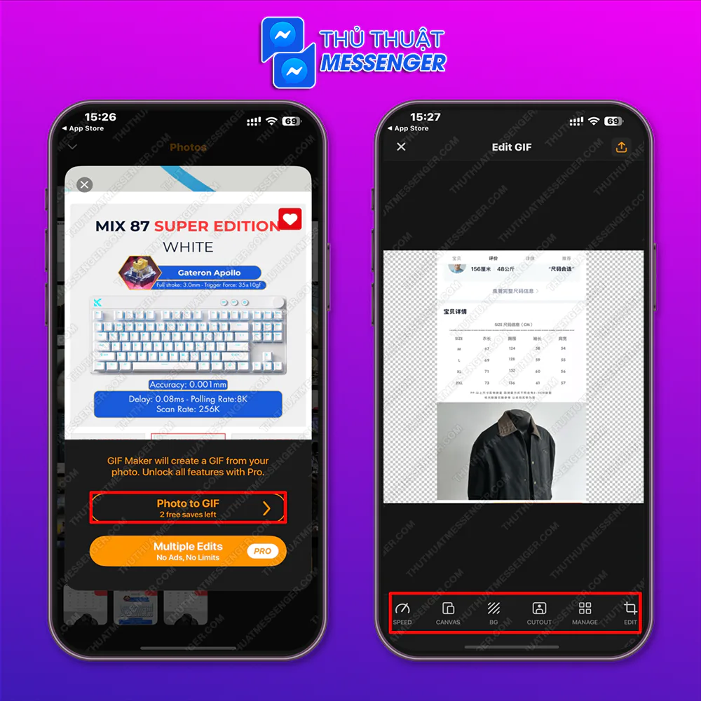 Bước 2: Nhấn chọn Photo to GIF > Có thể điều chỉnh thêm với nhiều lựa chọn khác.