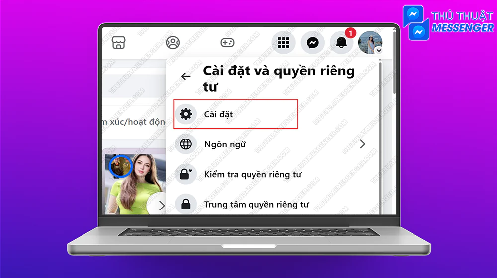 Bước 2: Tiếp tục nhấn chọn phần Cài đặt.