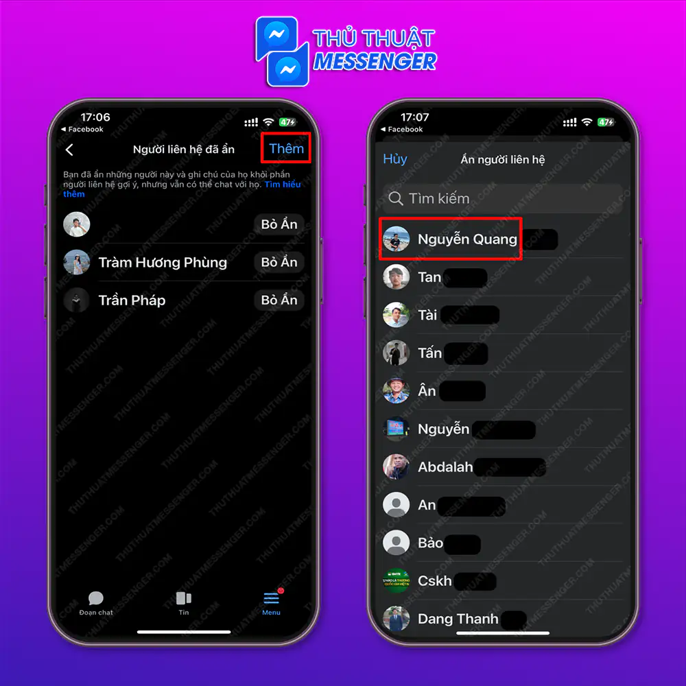 Cách 3: Chọn “Thêm” > Chọn “Tài khoản” mà bạn cần ẩn.