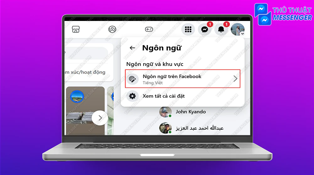 Bước 3: Chọn tiếp Ngôn ngữ trên Facebook.