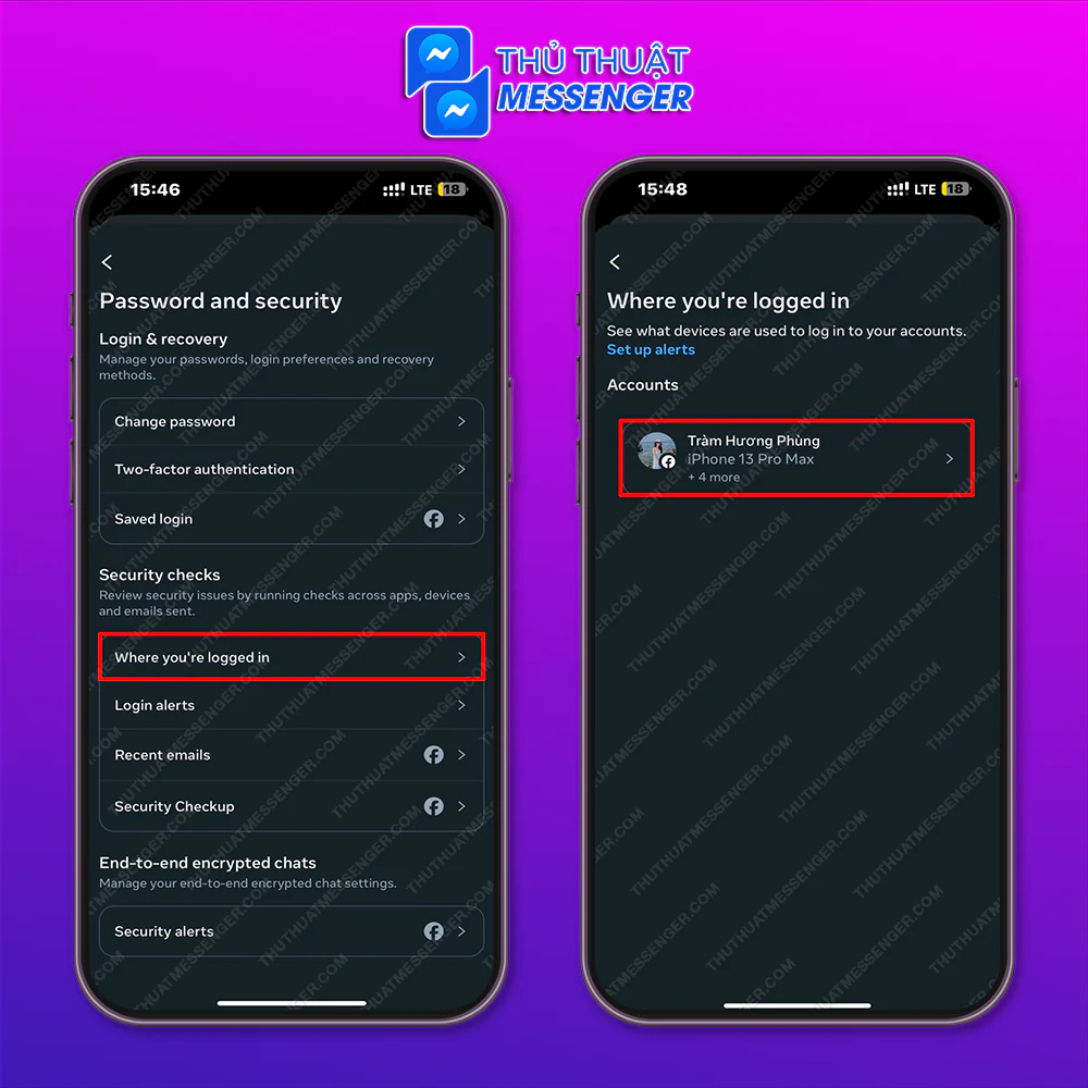 Bước 3: Chọn Nơi bạn đã đăng nhập > Chọn Tài khoản tương ứng.