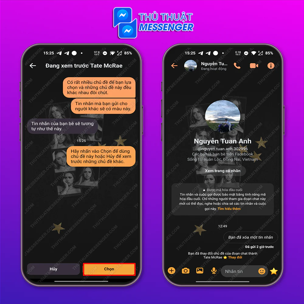 Bước 3: Ấn “Chọn” vậy là bạn đã hoàn thành cách đổi hình nền messenger trên android rồi đó.