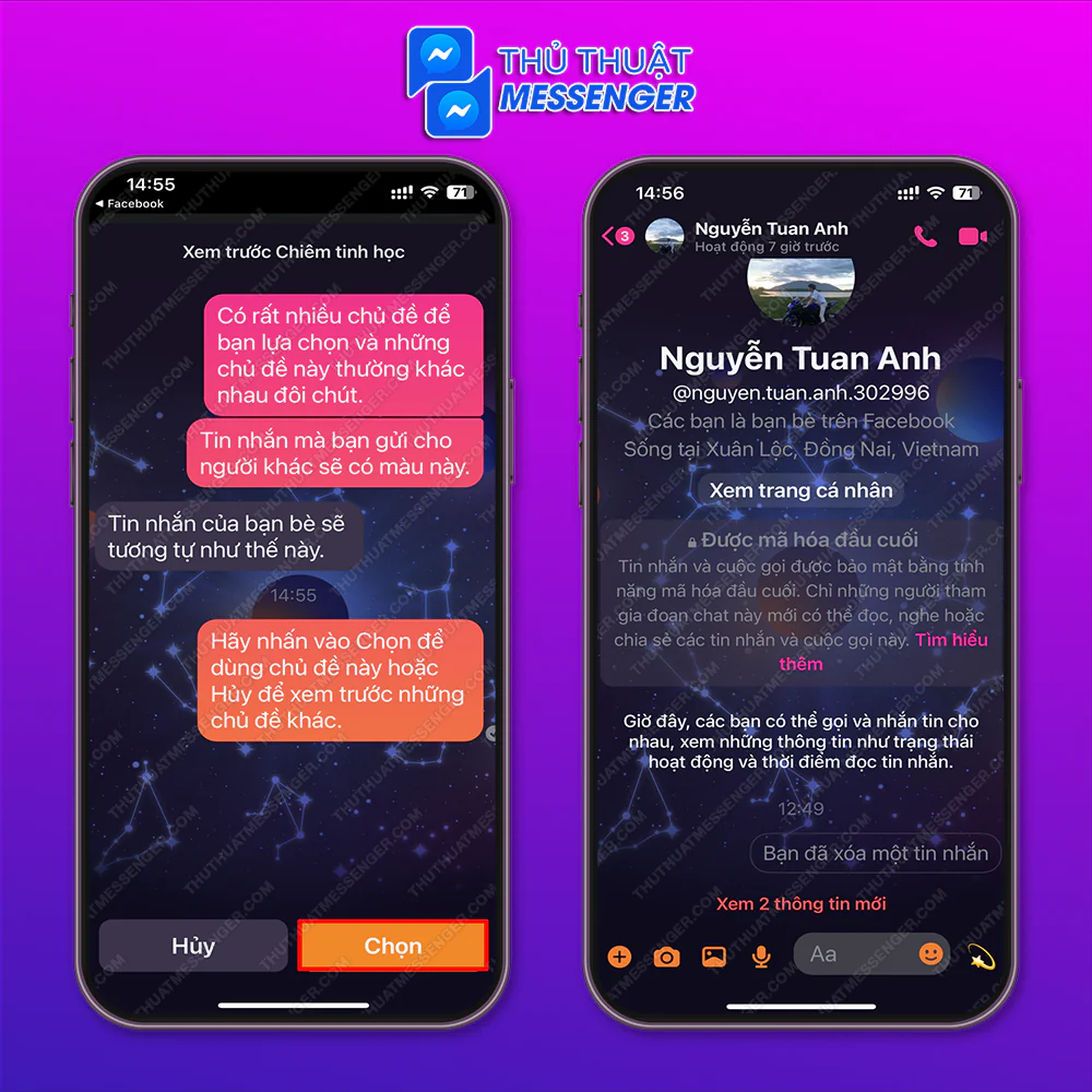 Bước 3: Nhấn “Chọn” vậy là bạn đã thành công trong cách đổi chủ đề messenger trên Iphone rồi.