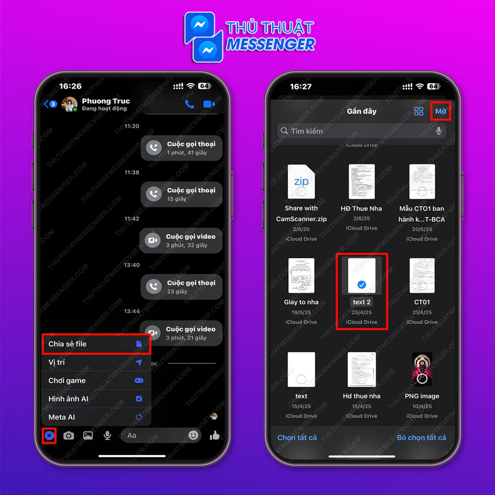Cách gửi file trên Messenger với thiết bị iPhone