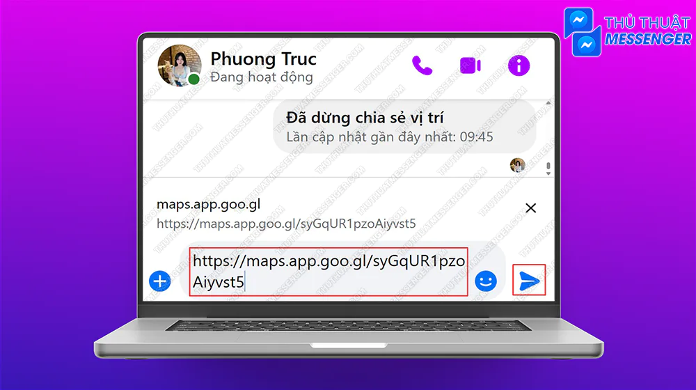 Bước 3: Mở đoạn chat với người cần chia sẻ > Dán đường dẫn vào đoạn chat > Gửi.
