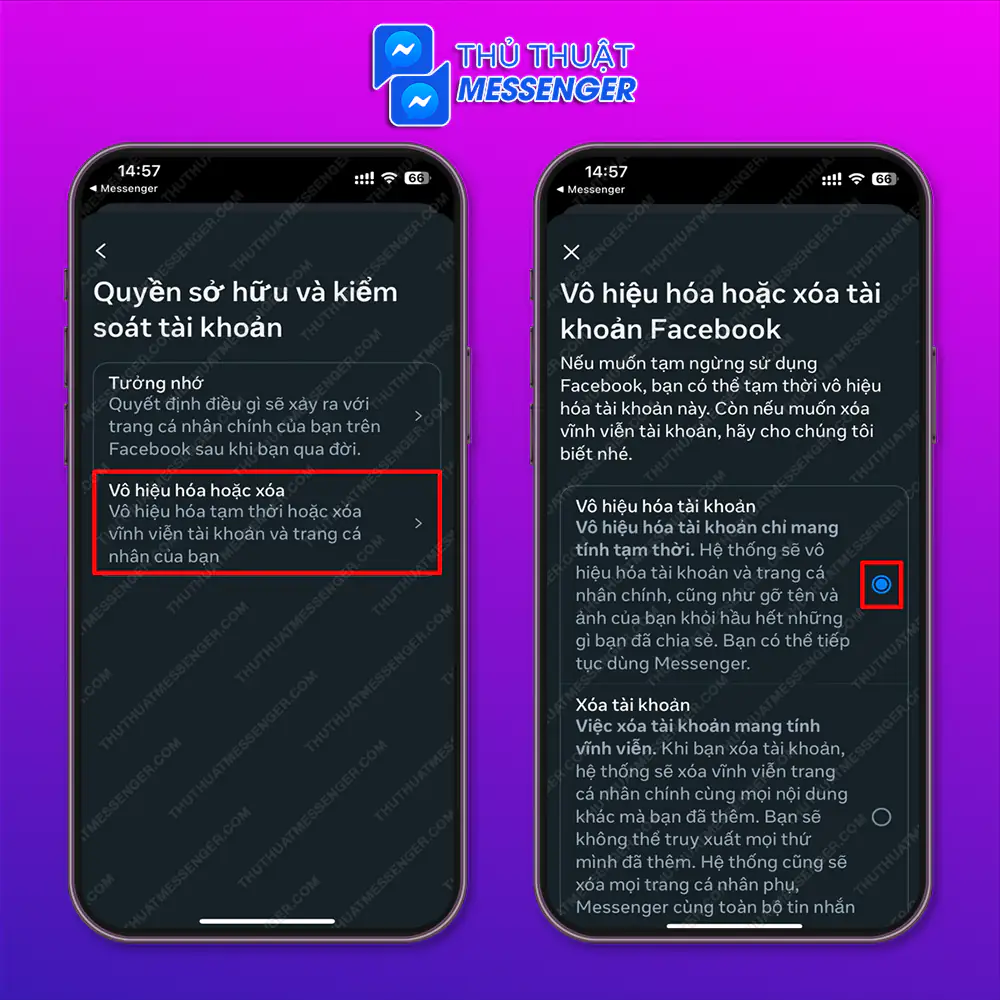 Bước 3: Chọn “Vô hiệu hóa hoặc xóa” > Chọn “Vô hiệu hóa tài khoản”.