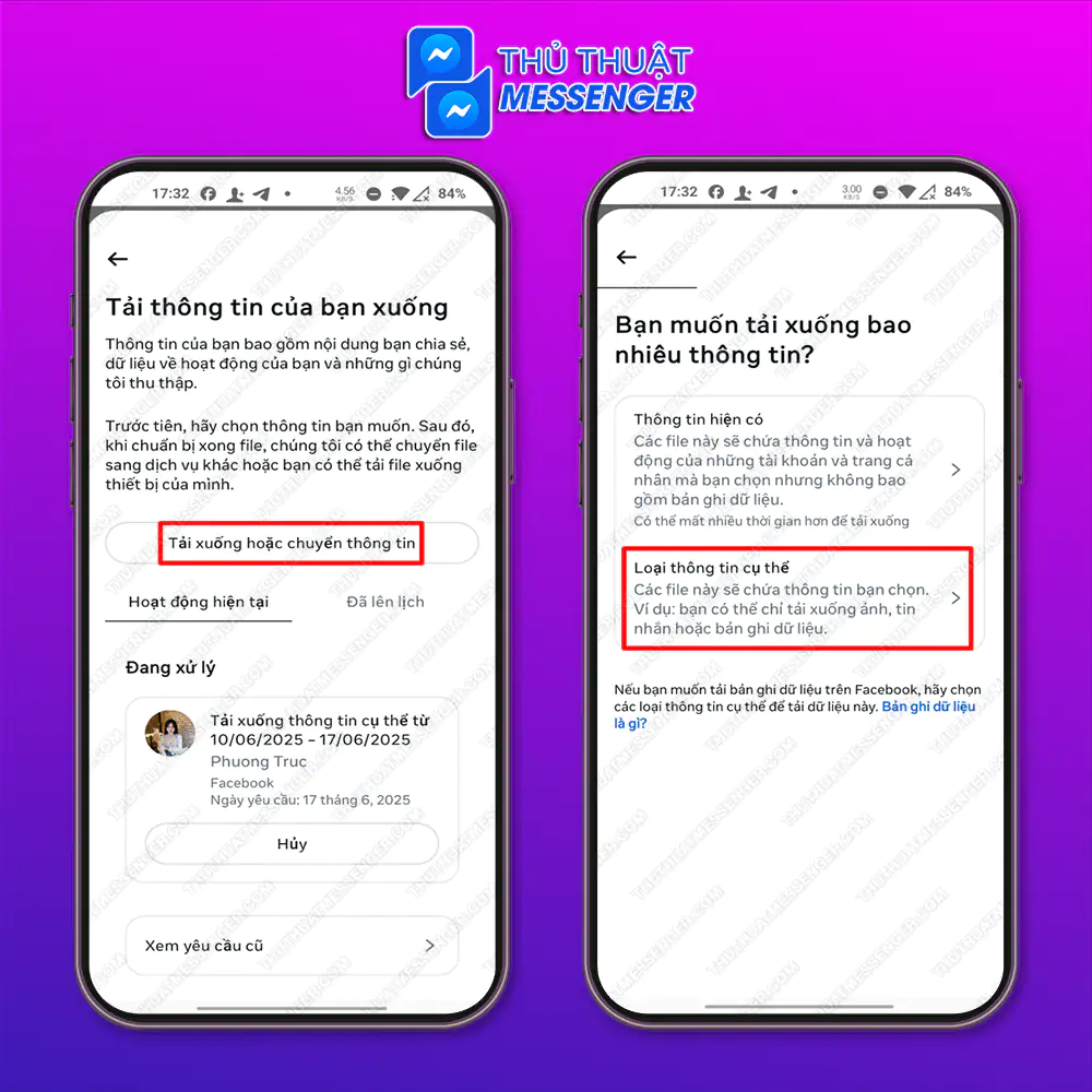 Bước 3: Chọn “Tải xuống hoặc chuyển thông tin” > Chọn “Loại thông tin cụ thể”.