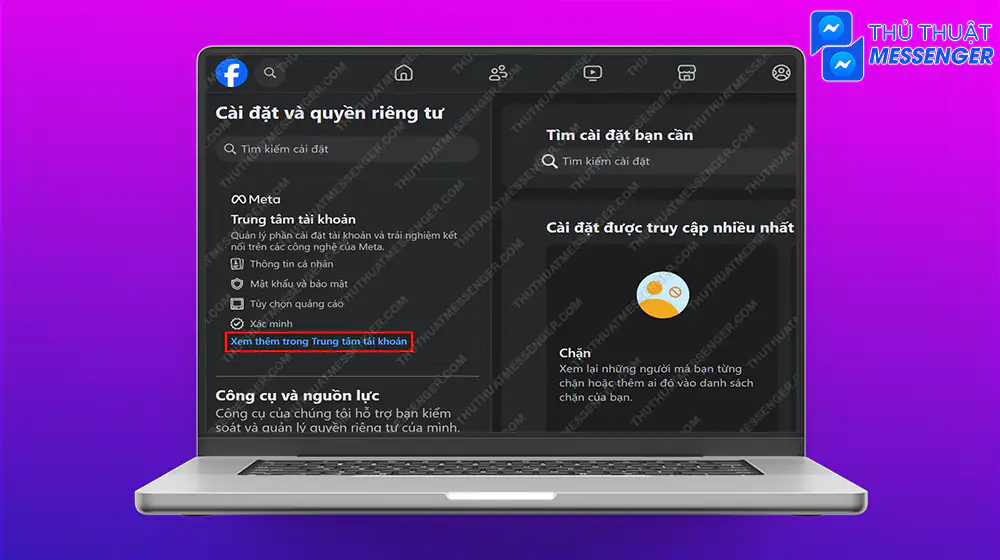 Bước 3: Chọn “Xem thêm trong trung tâm tài khoản”.