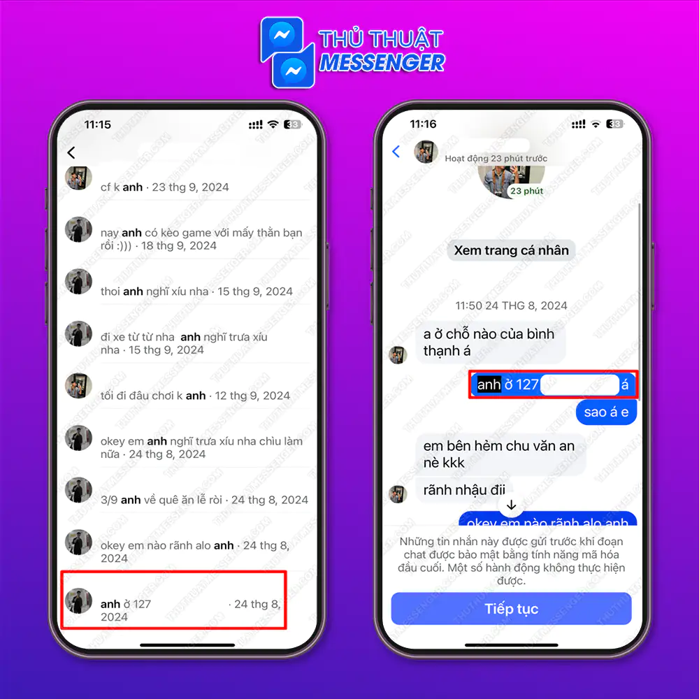 Bước 3:  Kéo xuống dưới cùng chọn vào đó > Chọn “Sau đó sẽ xuất hiện tin nhắn đầu tiên bạn cần tìm.