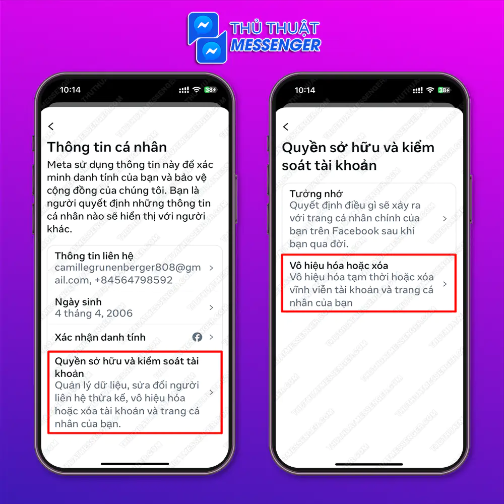 Bước 3:  Chọn “ Quyền sở hữu và kiểm soát tài khoản > Chọn “Vô hiệu hóa hoặc xóa”.
