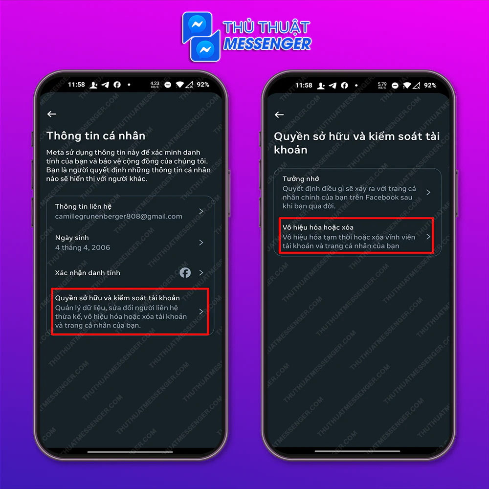 Bước 3: Tiếp tục ở Quyền sở hữu và kiểm soát tài khoản > Vô hiệu hoá hoặc xóa.