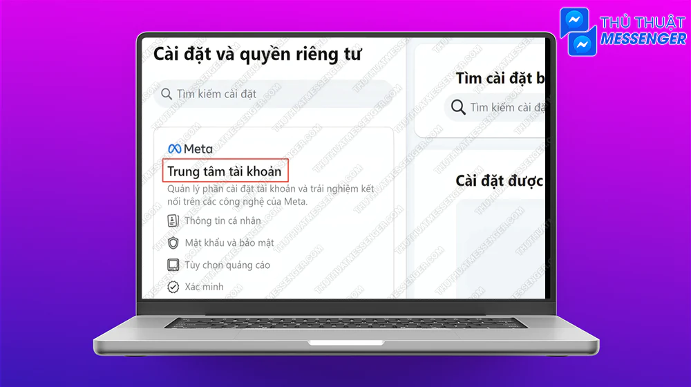 Bước 3: Chọn Trung Tâm Tài Khoản.