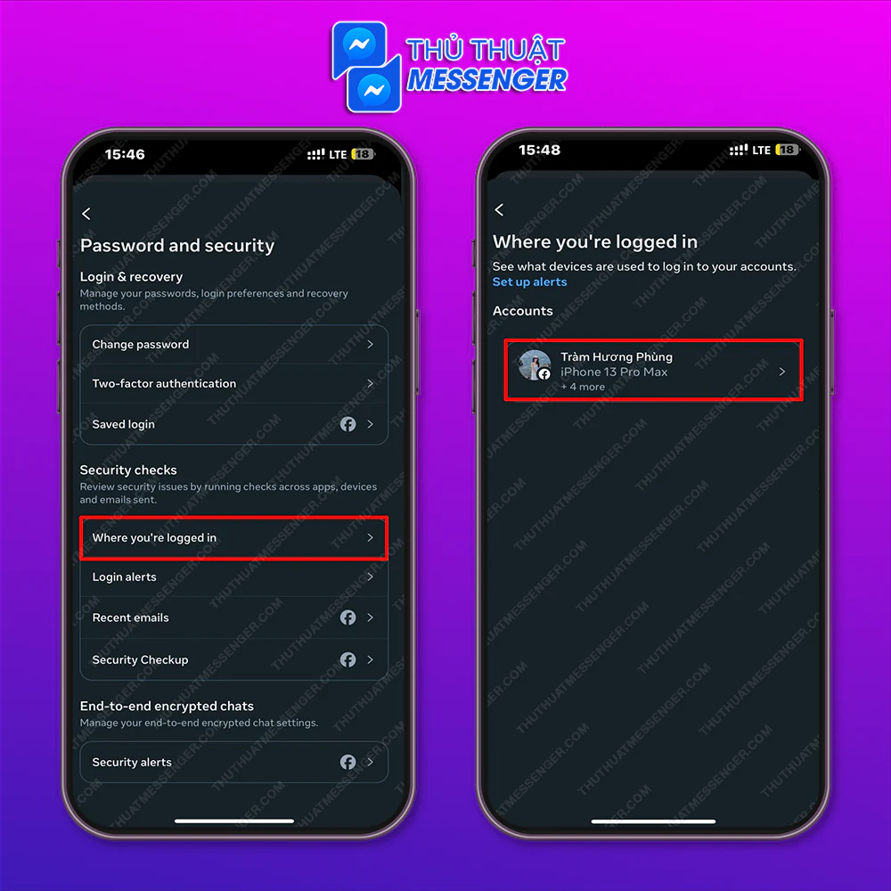 Bước 3: Click vào Nơi bạn đã đăng nhập > Chọn đúng phần Tài khoản tương ứng.