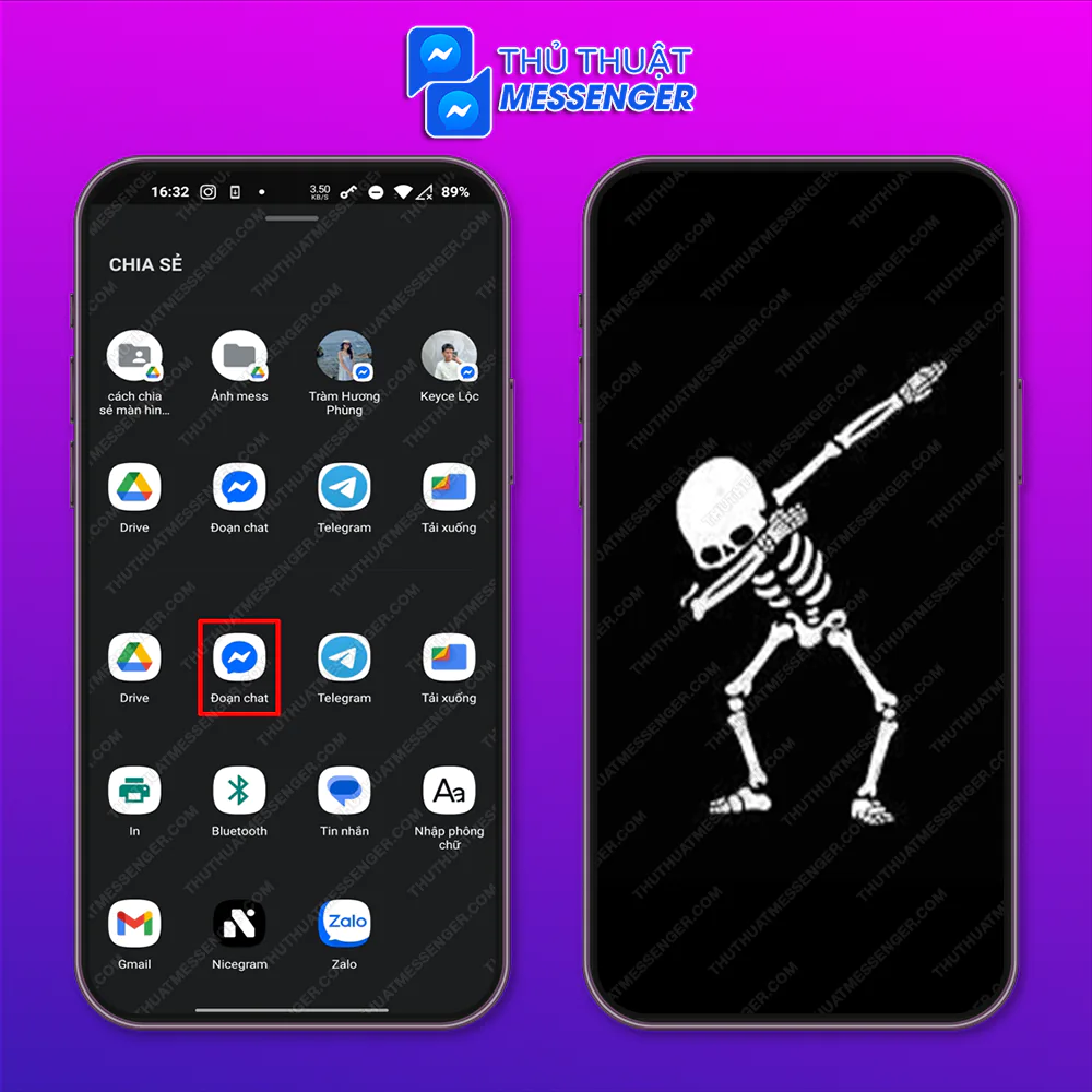 Bước 3: Chọn vào biểu tượng Mess > Chọn Gửi đến những ai bạn muốn chia sẻ.