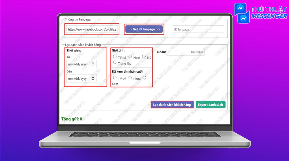 Bước 3: Copy đường dẫn của profile bạn để dán vào ô Link fanpage > Bấm Get ID Fanpage > Chọn thêm nhiều thông tin khác > Lọc danh sách khách hàng.