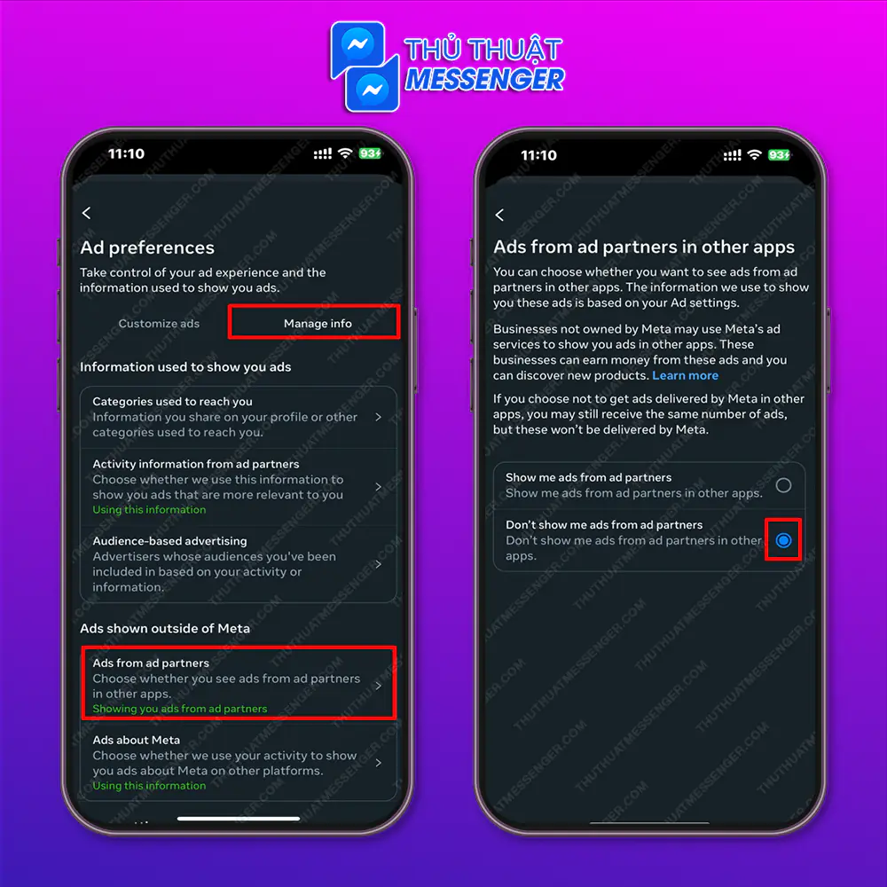 Tắt quảng cáo trên Messenger bằng Facebook