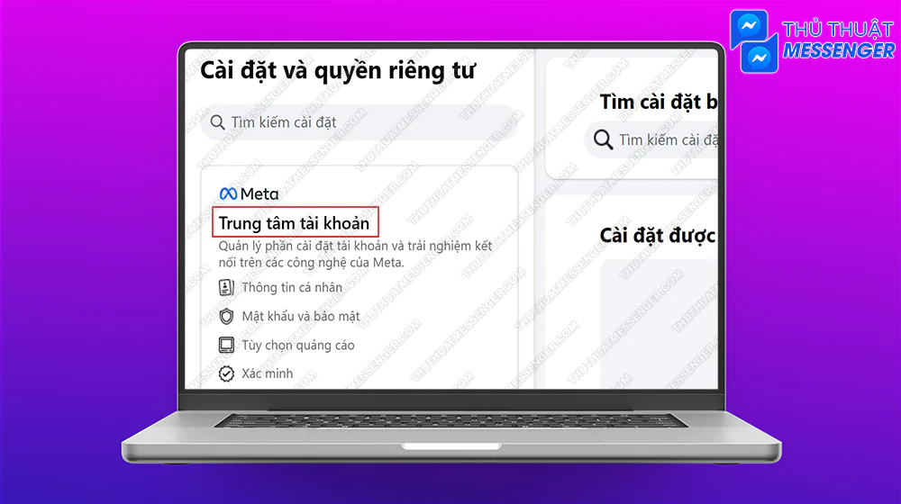 Bước 3: Chọn vào Trung Tâm Tài Khoản.