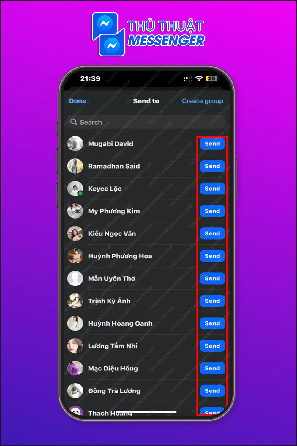 Bước 3: Chọn gửi đến những người bạn muốn gửi hàng loạt.
