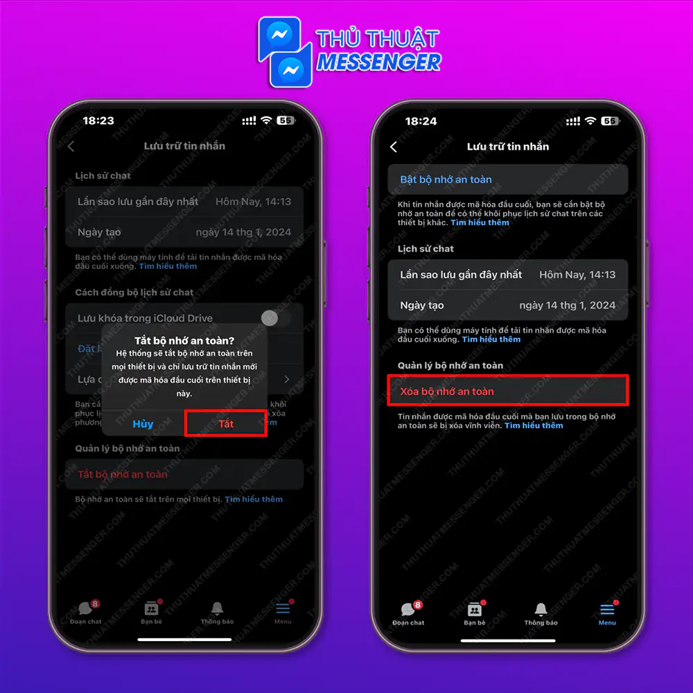 Bước 3: Tiếp tục chọn Tắt > Xóa bộ nhớ an toàn.