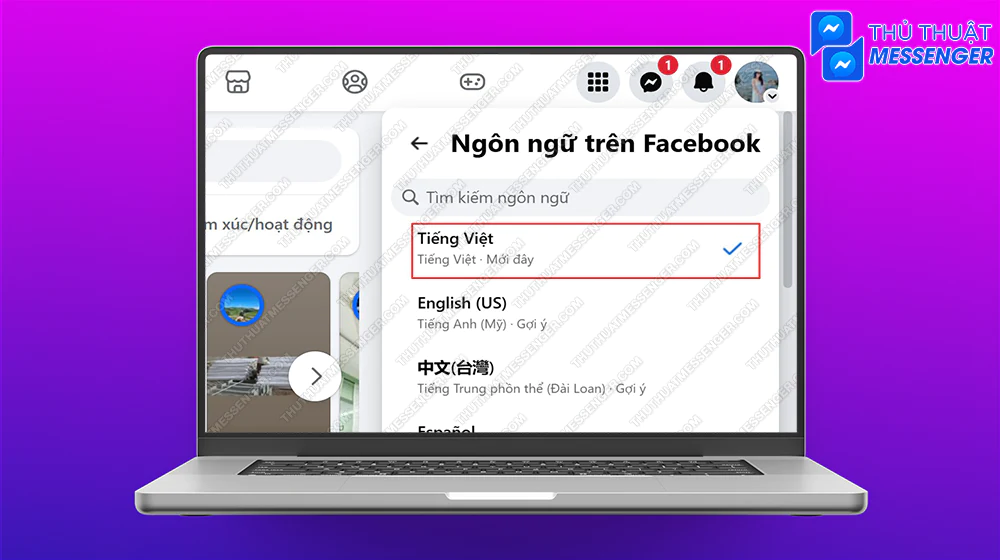 Bước 4: Chọn tiếng Việt.