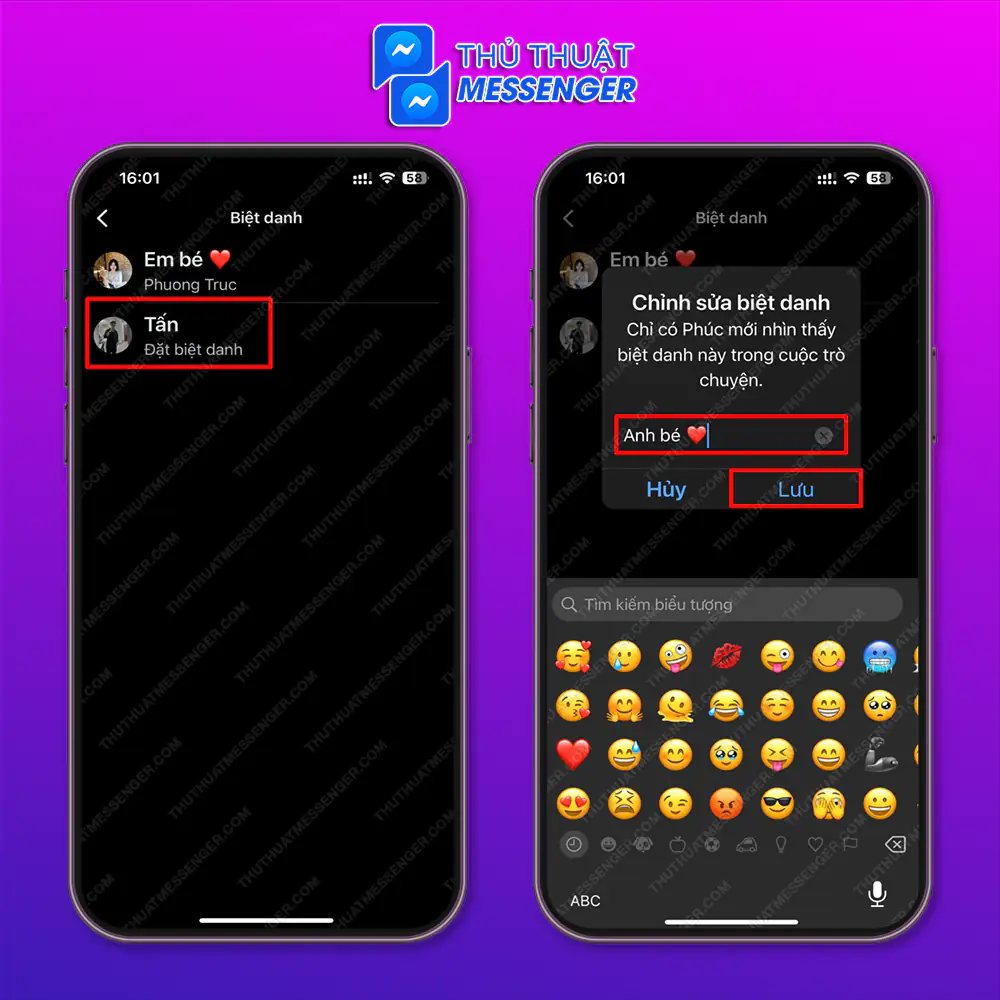 Bước 4: Chọn “Avatar” tài khoản đối phương > Nhập biệt danh mà bạn yêu thích > Chọn “Lưu”.