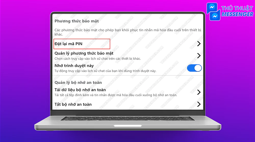 Bước 4: Chọn Đặt lại mã PIN.