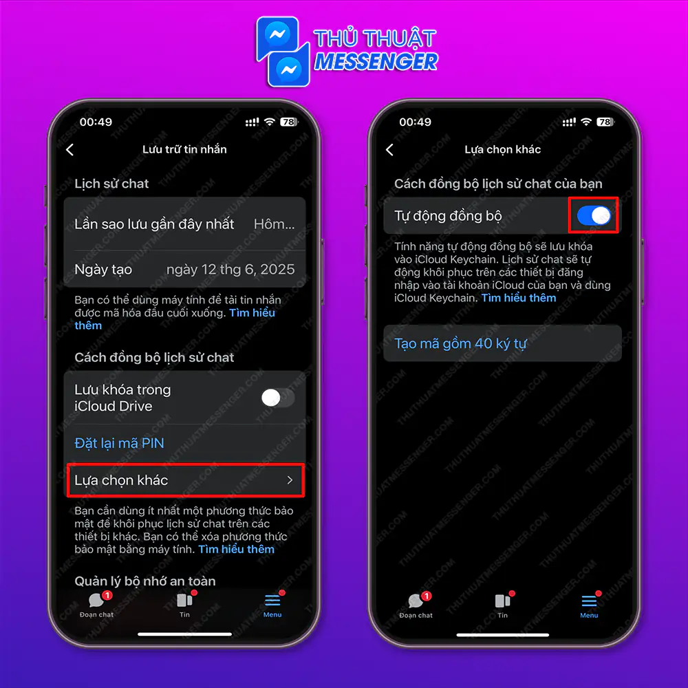 Bước 4: Chọn “Lựa chọn khác” > Gạt bật tại mục “Tự động đồng bộ”