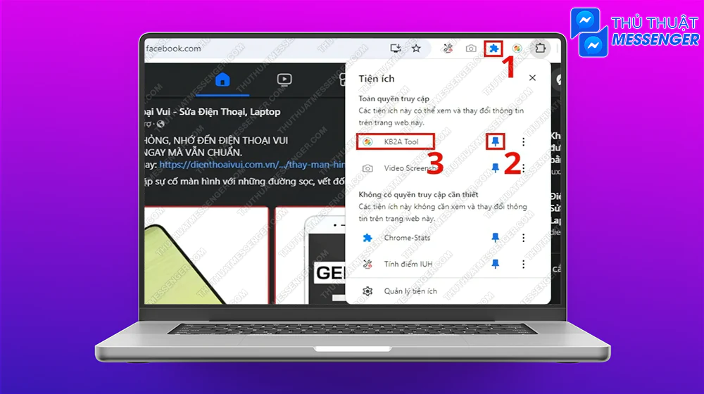 Bước 4: Chọn vào phần extension > Chọn vào KB2A Tool đã cài.