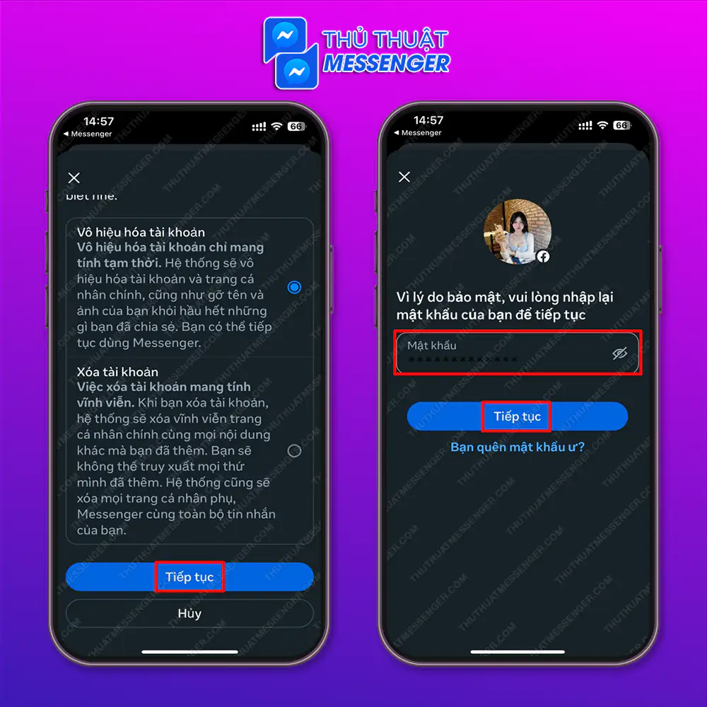 Bước 4: Chọn “Tiếp” > Nhập mật khẩu của bạn > Chọn “Tiếp”.
