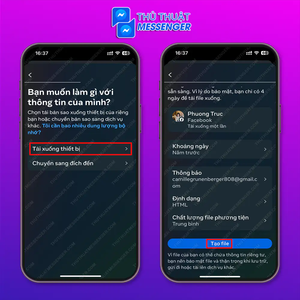 Bước 5: Chọn “Tải xuống thiết bị” > Chọn “Tạo file”.