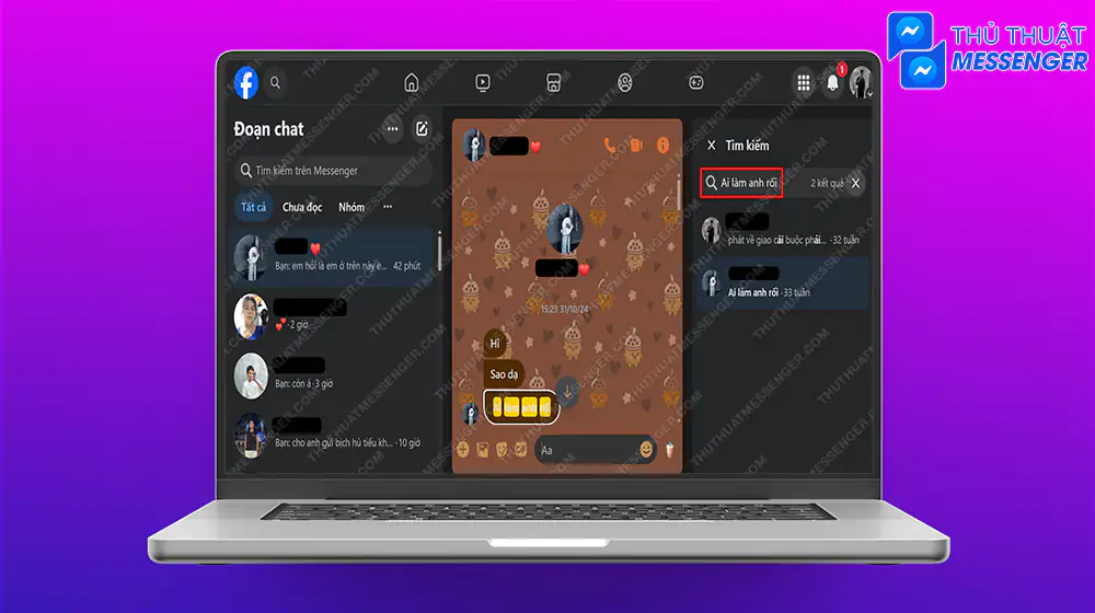 Bước 4: Bạn nhớ lại 1 số đoạn tin nhắn lúc đầu tiên rồi nhập vào chỗ tìm kiếm