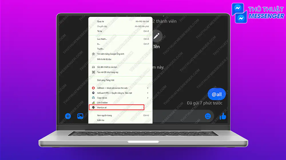 Bước 4: Truy cập vào messenger.com để vào nhóm chat muốn tag mọi người > Chuột phải chọn Mention all.