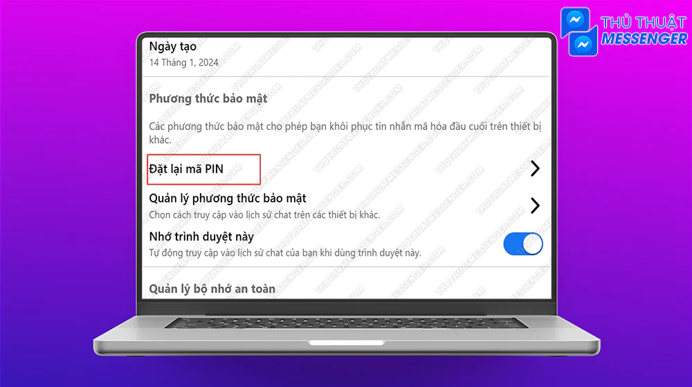 Bước 4: Chọn Đặt lại mã PIN