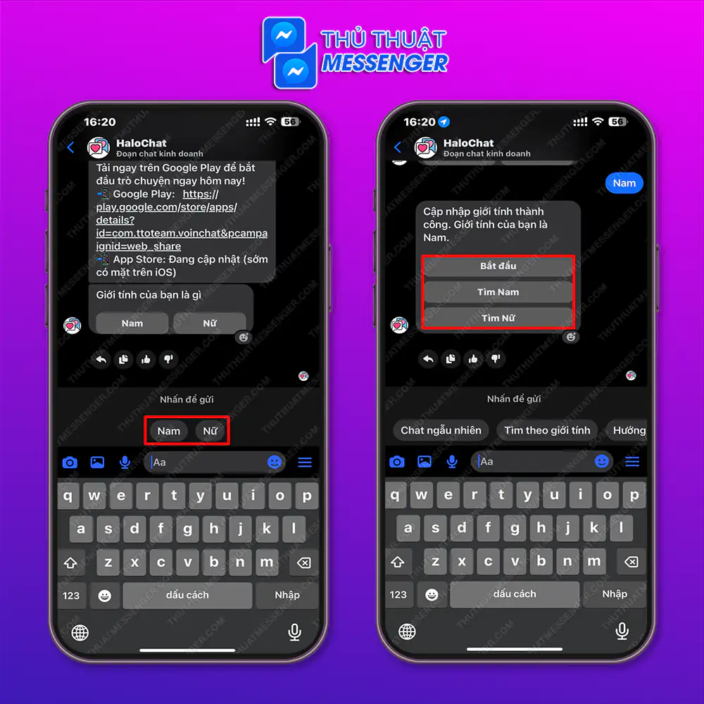 Bước 4: Chọn giới tính > Chọn nhu cầu trò chuyện và gửi lời chào.