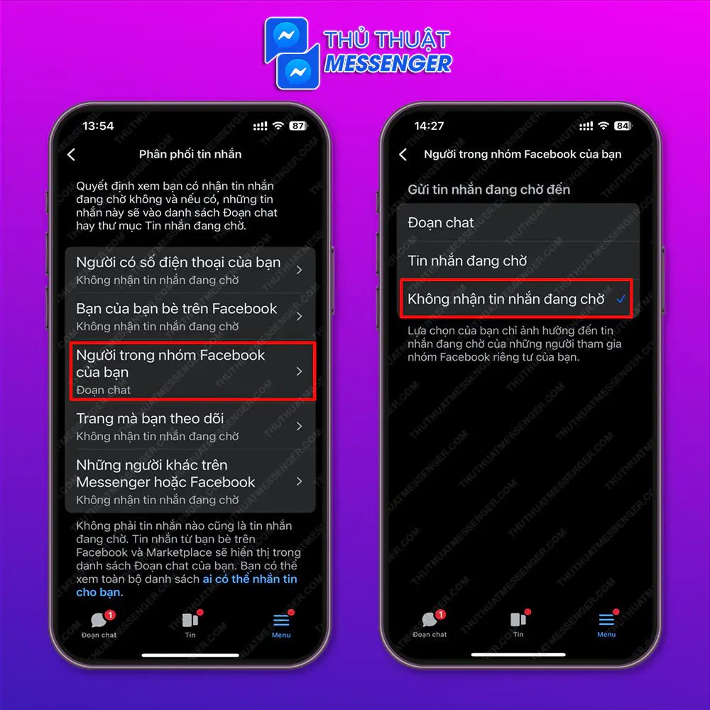 Bước 5: Chọn “Người trong nhóm facebook của bạn” > Chọn “Không nhận tin nhắn hàng chờ”.