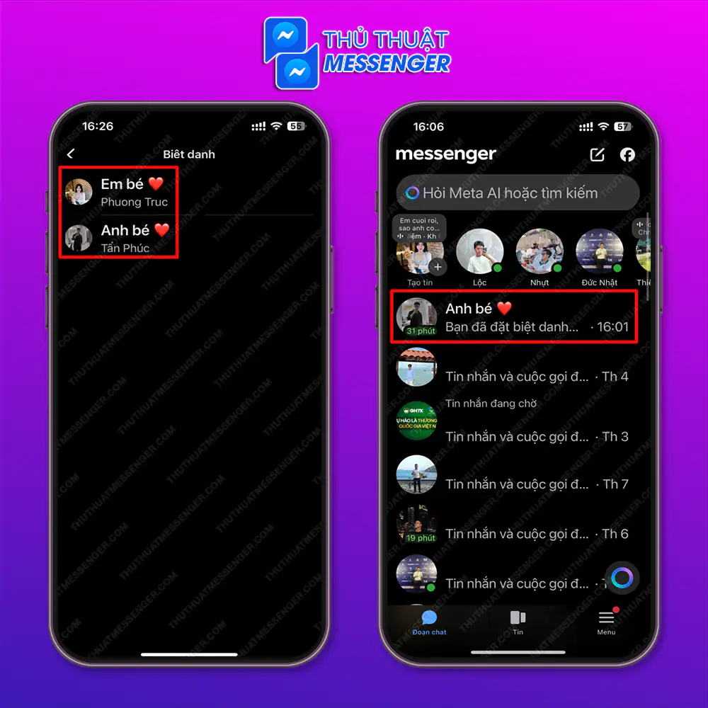 Bước 5: Sau khi thực hiện xong cách đặt biệt danh trên messenger tên biệt danh bạn đặt đã hiển thị rồi đó.