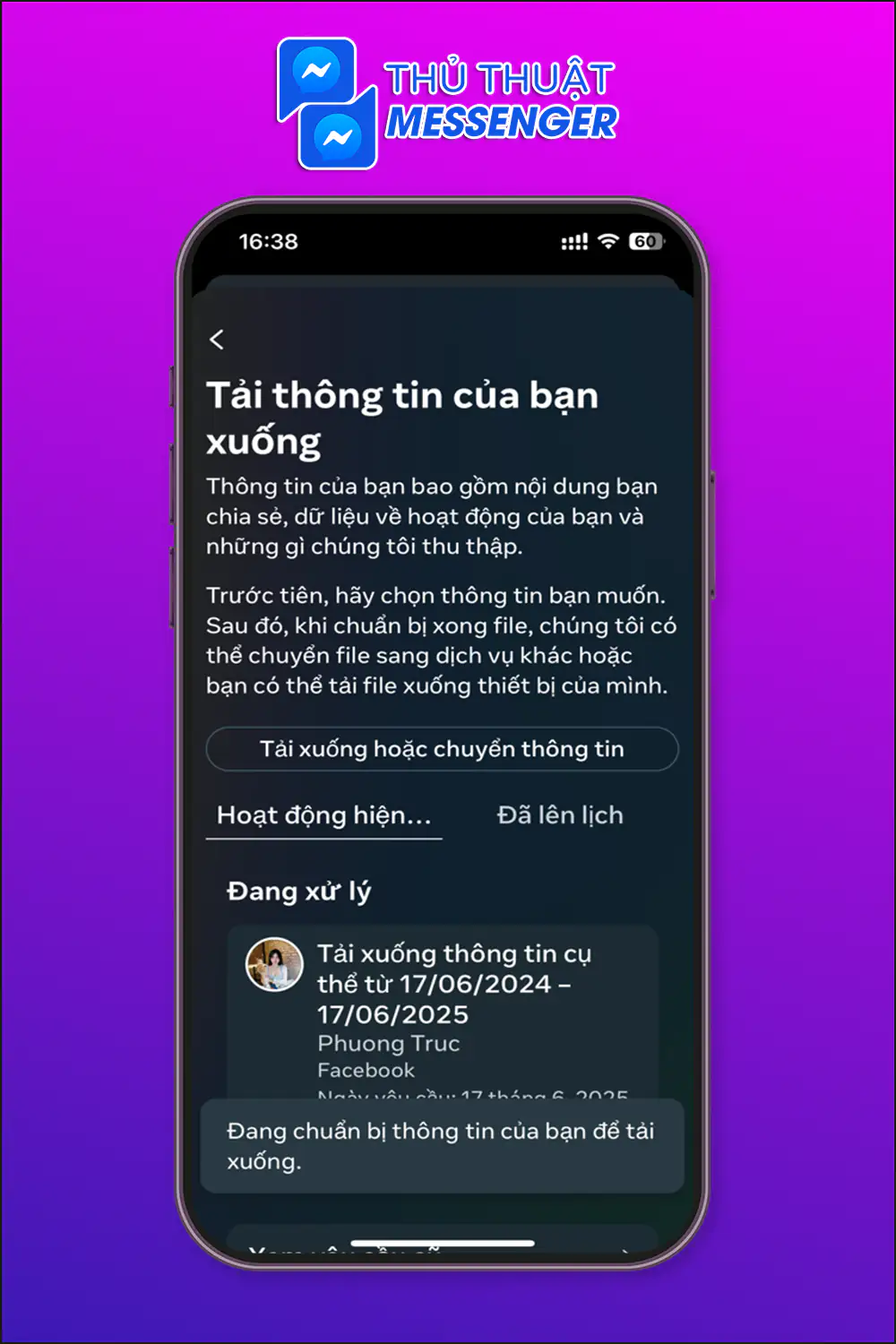 Bước 6: Đợi thông tin tải về thì toàn bộ tin nhắn của bạn sẽ hiển thị hết tất cả.